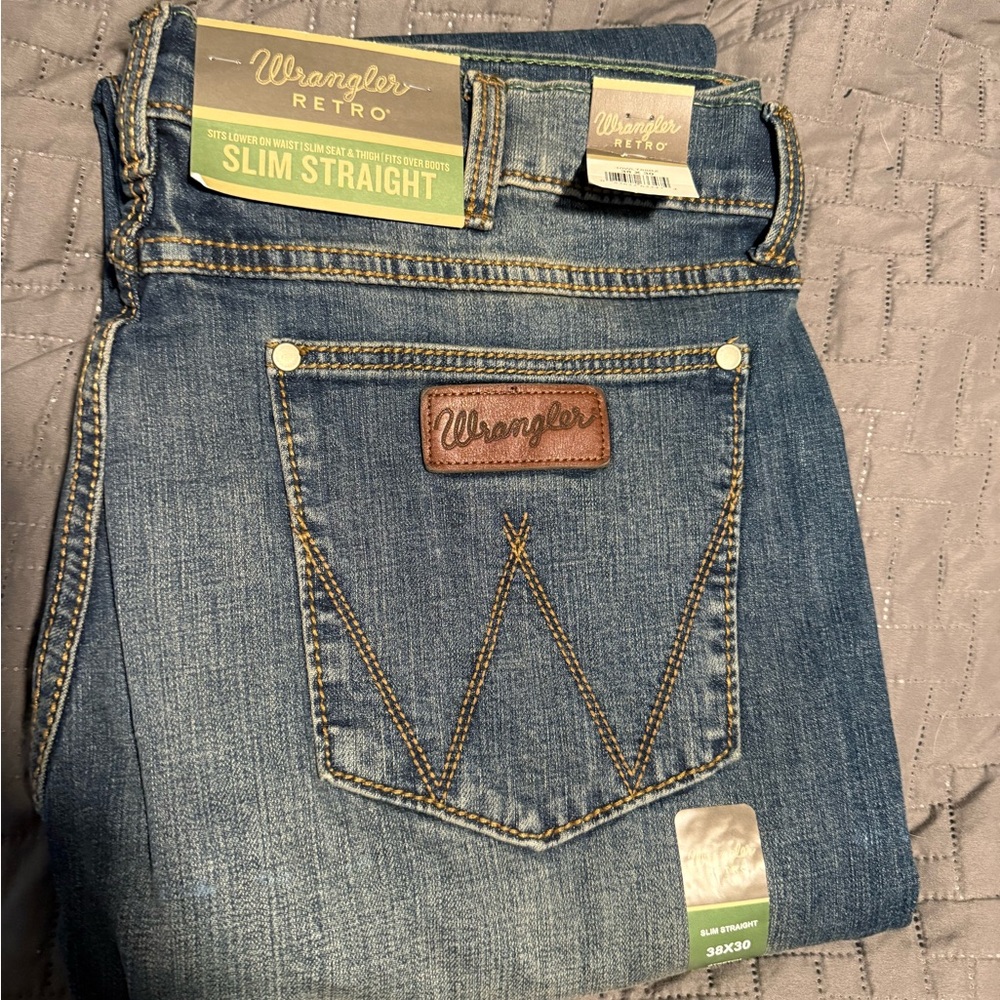Wrangler Retro Slim Straight Jeans - Medium Blue Denim